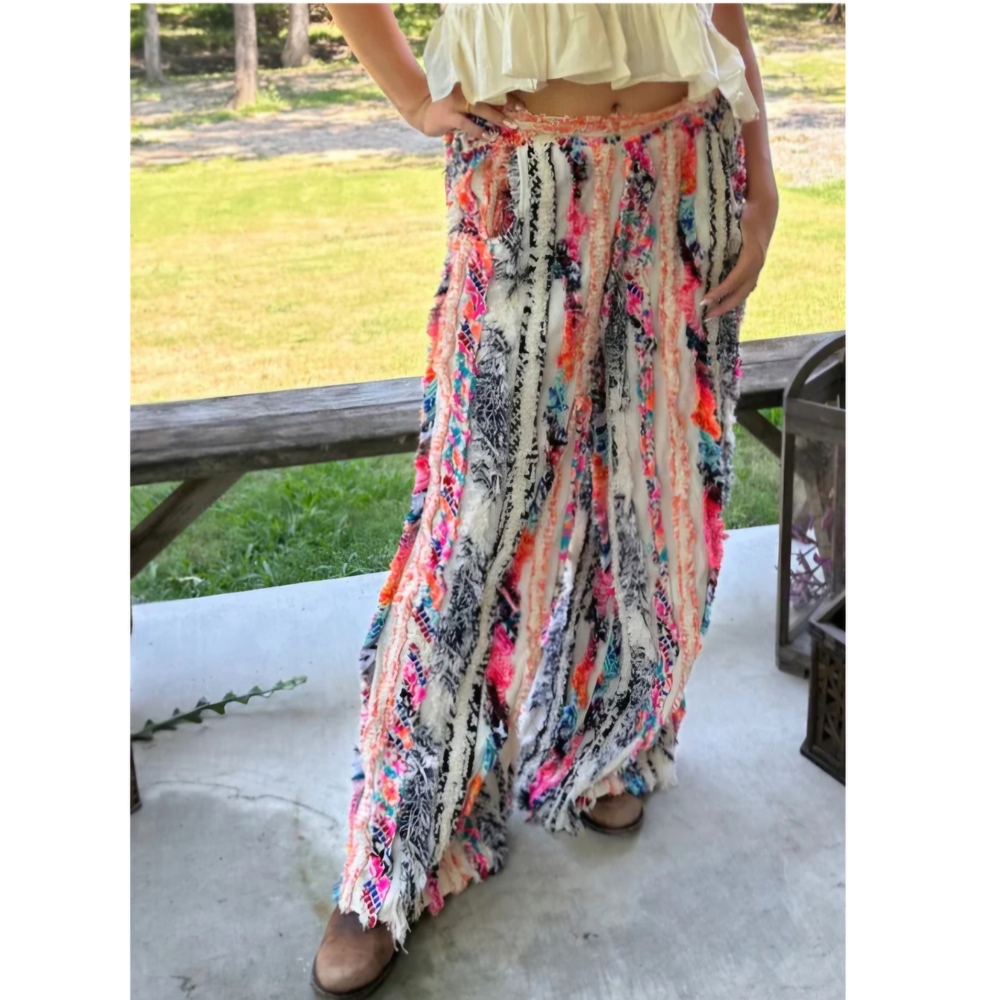 Boho Wide-Leg Printed Drawstring Pants - Multicolor - Picture 4 of 5